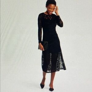 (Reduced Price!!!) Women's Long Sleeve Midi Lace Dress - A New Day Black Floral